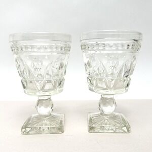 Indiana Glass Colony Park‎ Lane Crystal Footed 4 Oz. Wine Glasses pair Vintage